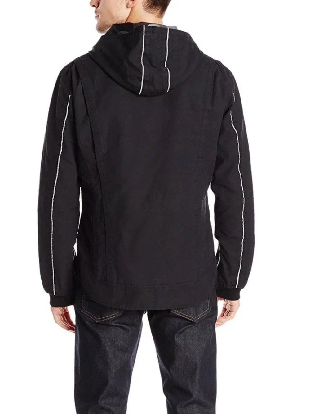 True Religion Black Hooded Reflective Moto Jacket Jet Black MC431TF1 Size 3XL